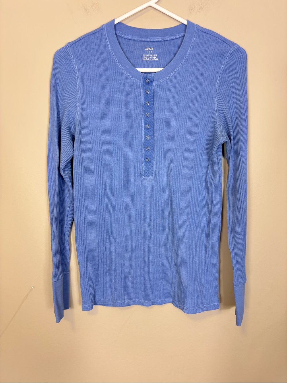 aerie Blue Waffle Knit Henley Long-Sleeve Shirt Large